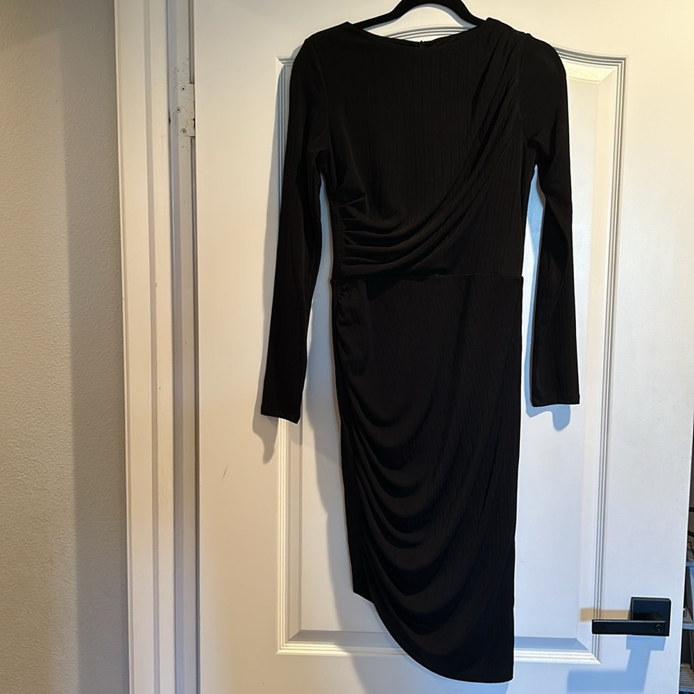 Long Sleeve Ruched Front Midi Dress